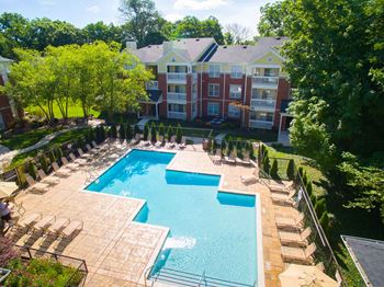 Aerial view of pool and surroundings